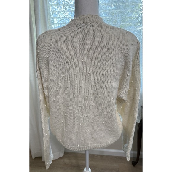 Vtg Knit Cardigan Retro Academia Granny Sweater Cottage Shabby Pearls Large - Picture 4 of 16